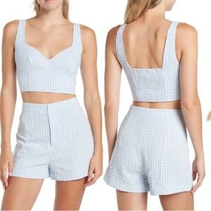 Elodie Blue and White Checkered Crop Top